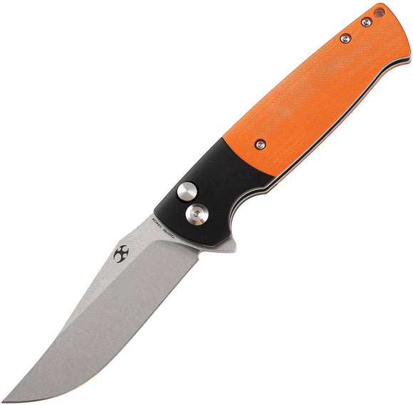Kansept Knives Shikari SBL Button Lock Black Aluminum & Orange G10 Folding 154CM Knife T2027B2