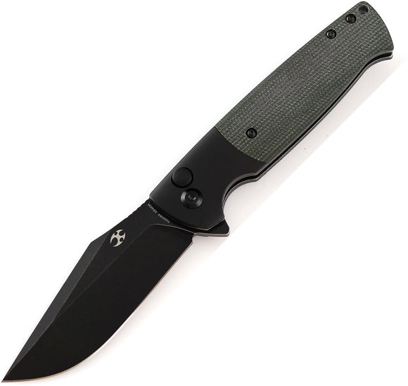Kansept Knives Shikari SBL Button Lock Black Aluminum & Green Micarta Folding Knife T2027B3