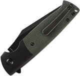 Kansept Knives Shikari SBL Button Lock Black Aluminum & Green Micarta Folding Knife T2027B3