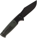 Kansept Knives Shikari SBL Button Lock Black Aluminum & Green Micarta Folding Knife T2027B3