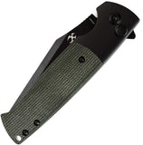 Kansept Knives Shikari SBL Button Lock Black Aluminum & Green Micarta Folding Knife T2027B3