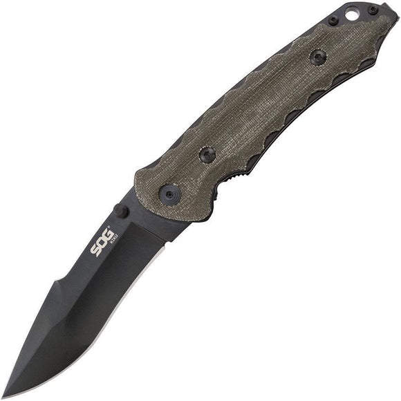 SOG Small Kiku Linerlock Green Black TiNi AUS-8 Tanto Folding Knife