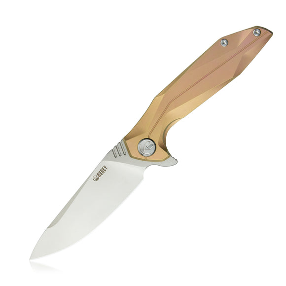 Kubey Nova Gold Titanium Framelock Flipper Folding D2 Pocket Knife 235b