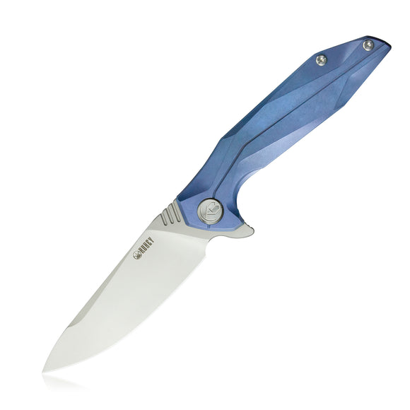 Kubey Nova Blue Titanium Linerlock Folding D2 Pocket Knife 235d