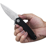 Kubey Cadmus Folding Knife Linerlock Black G10 Damascus Clip Pt Blade 055E