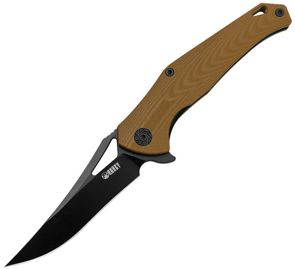 Kubey Pocket Knife Trailing Point Linerlock Tan G10 Folding Trailing Point 1512