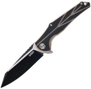 Kubey Linerlock Pocket Knife Black & Tan G10 Folding D2 Steel Blade 158B