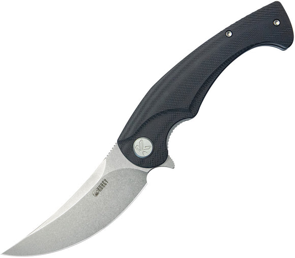 Kubey Scimitar Linerlock Black G10 Folding AUS-10 Trailing Pt Pocket Knife 173E