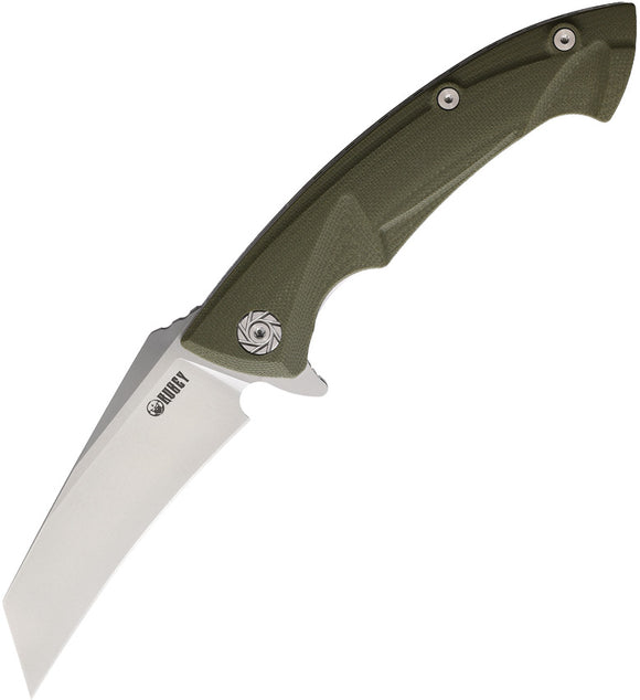 Kubey Pocket Knife Hawkbill Linerlock Green G10 Folding D2 Blade 212B