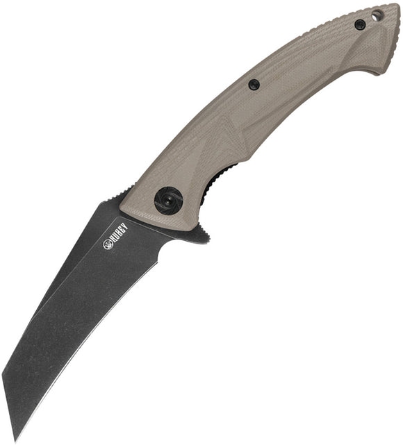 Kubey Pocket Knife Hawkbill Linerlock Tan G10 Folding D2 Tool Blade 212C