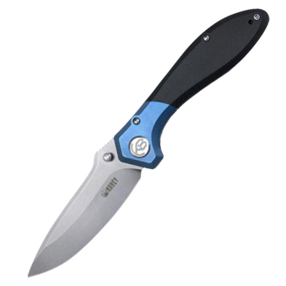 Kubey Ruckus Pocket Knife Linerlock Blue Titanium & Black G10 Folding AUS10 314A