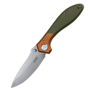 Kubey Ruckus Pocket Knife Linerlock Copper & OD Green G10 Folding AUS-10 314B