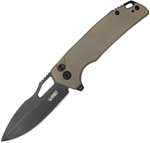 Kubey RDF Button Lock Tan G10 Folding AUS-10 Spear Point Pocket Knife 316F