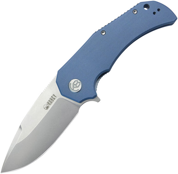 Kubey Bravo One Linerlock Blue G10 Folding AUS-10 Drop Point Pocket Knife 319A
