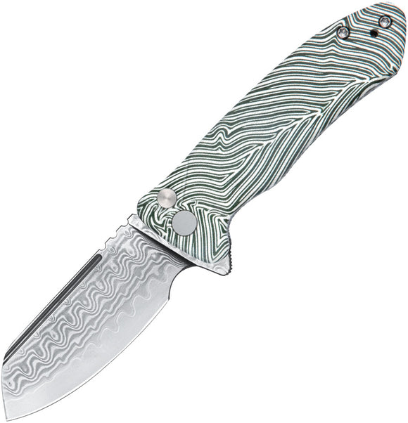 Kubey Creon Button Lock White & Green G10 Folding Damascus Pocket Knife 336A