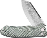 Kubey Creon Button Lock White & Green G10 Folding Damascus Pocket Knife 336A