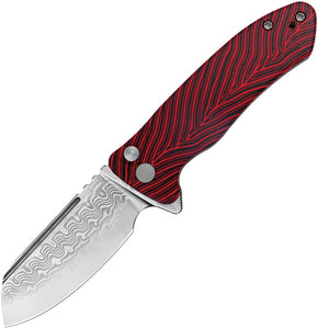 Kubey Creon Button Lock Black & Red G10 Folding Damascus Pocket Knife 336B