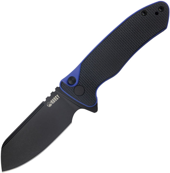 Kubey Creon Button Lock Blue & Black G10 Folding AUS-10 Sheepsfoot Pocket Knife 336D