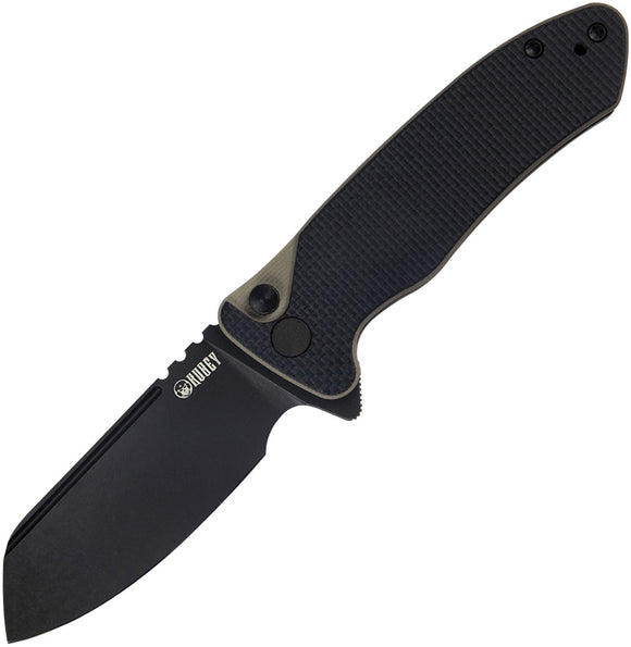 Kubey Creon Button Lock Tan & Black G10 Folding AUS-10 Sheepsfoot Pocket Knife 336F