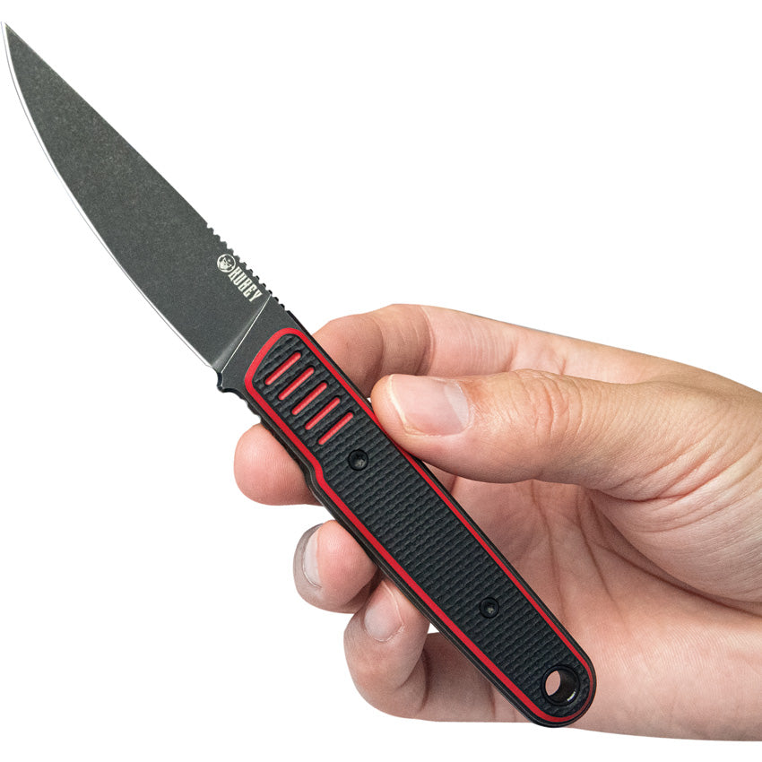 Kubey JL Fixie Black & Red G10 Sandvik 14C28N Drop Pt Fixed Blade Knif ...