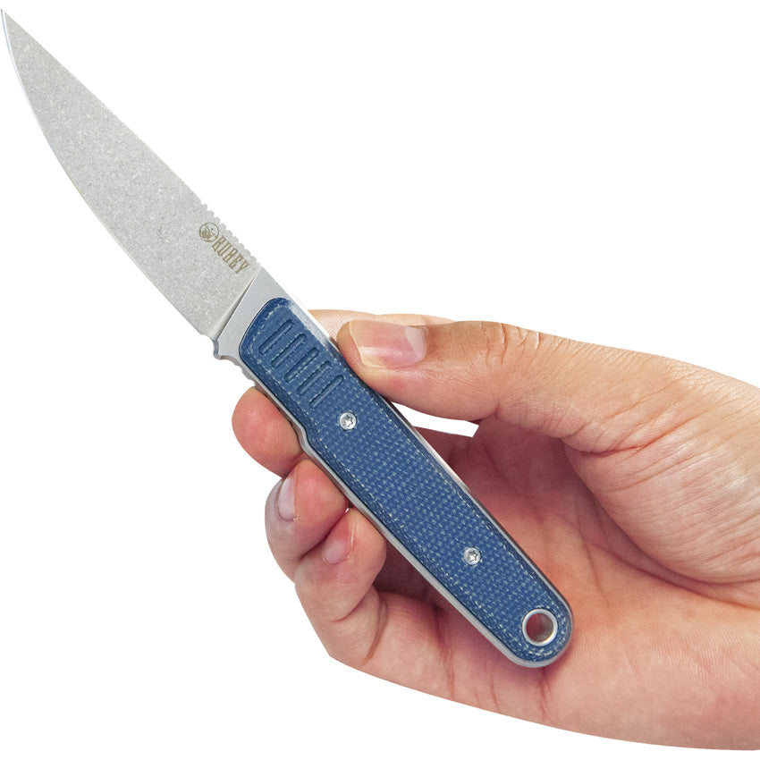Sandvik Blue Kubey JL Fixie Blue Micarta Sandvik 14C28N Drop Pt Fixed Blade Knife 3 ...