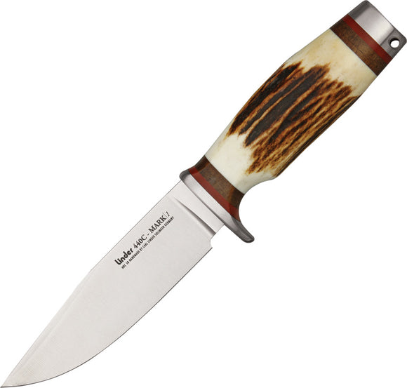 Linder Mark I Stag 440C Stainless Fixed Blade Knife w/ Belt Sheath 107512