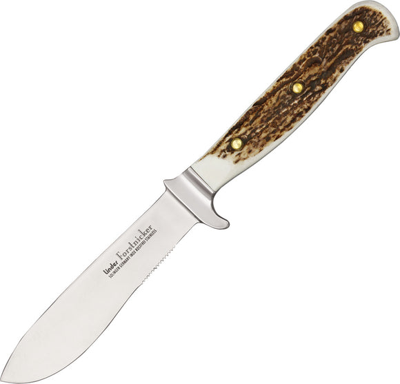 Linder Forstnicker Stag Partially Serrated Stainless Fixed Blade Knife 165412