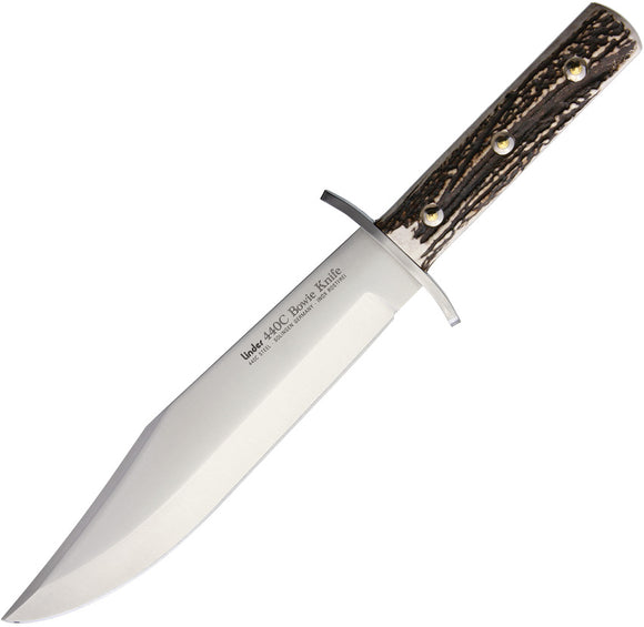 Linder Bowie Stag 440C Stainless Clip Point Fixed Blade Knife w/ Sheath 177425