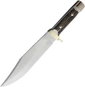 Linder Deluxe Bowie Stag 440 Stainless Fixed Blade Knife w/ Belt Sheath 177525