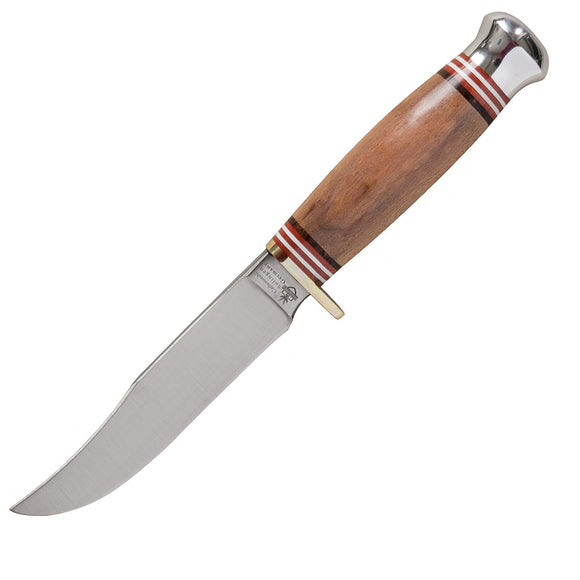 Linder Classic Brown Wood Carbon Steel Fixed Blade Knife w/ Belt Sheath 180910