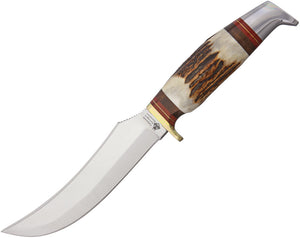 Linder Classic Skinner Stag Carbon Steel Fixed Blade Knife w/ Belt Sheath 185115