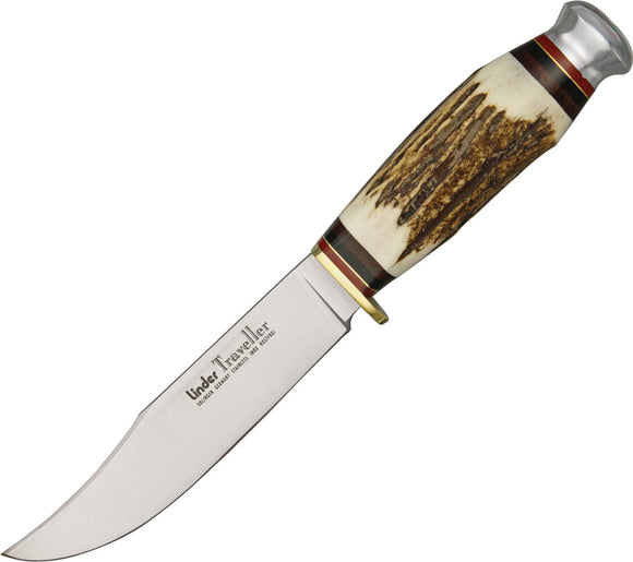 Linder Traveller Stag 420 Stainless Clip Pt Fixed Blade Knife w/ Sheath 190113