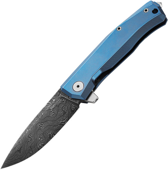 Lion Steel Pocket Knife Myto Framelock Blue Titanium Folding Damascus MT01DBL