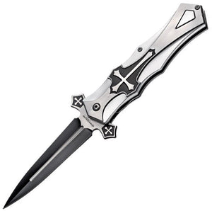 Boker Crusader Linerlock Folding Blade Silver Aluminum Handle Knife
