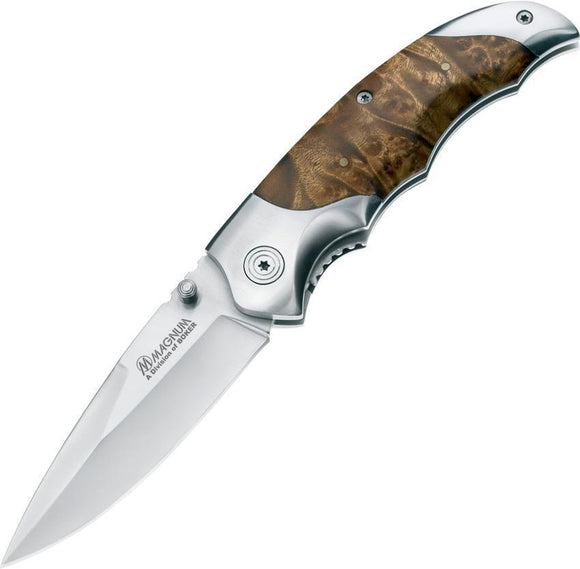 Boker Magnum Hawk Linerlock Stainless Blade Wood Folding Pocket Knife