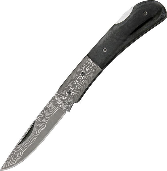 Boker Magnum Damascus Blade Lockback Black Bone Handle Folding Knife
