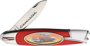 Red & White 1956 Chevrolet Collectable Folding Pocket Knife + Display Box 4446