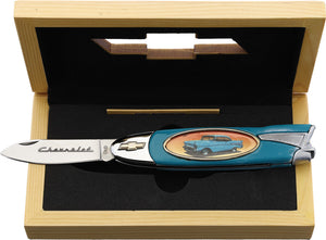 Turquoise 157 Chevrolet Collectable Folding Pocket Knife + Display Box 4447