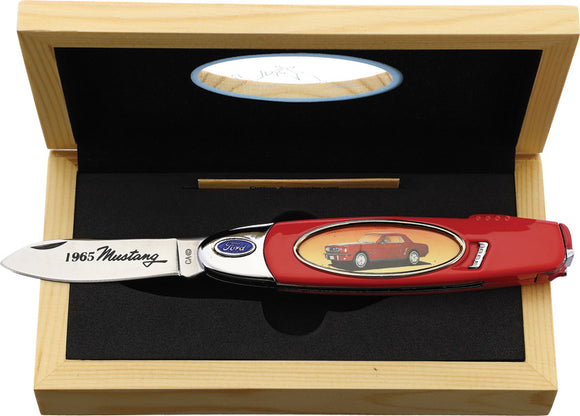 Red 1965 Ford Mustang Collectable Folding Pocket Knife + Display Box 4448