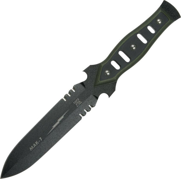 TOPS MAK-7 Military Assault Fixed Dagger Blade Black & Green G10 Knife MAK07G