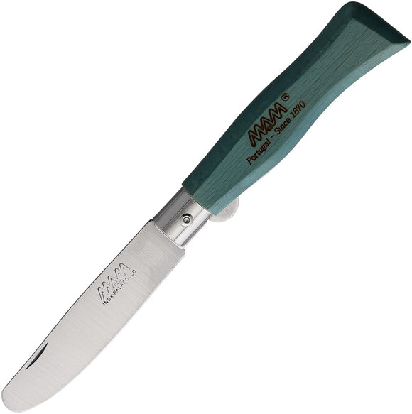 MAM Youth Pocket Knife Linerlock Blue Wood Folding Stainless Round Tip 2004B