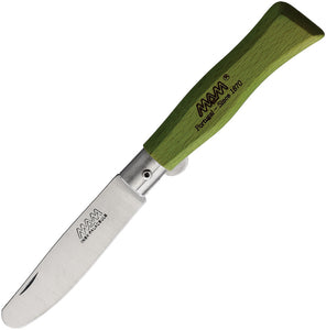 MAM Youth Pocket Knife Linerlock Green Wood Folding Stainless Round Tip 2004G