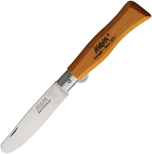 MAM Youth Pocket Knife Linerlock Yellow Wood Folding Stainless Round Tip 2004Y
