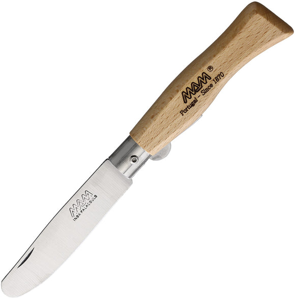 MAM Youth Pocket Knife Linerlock Beech Wood Folding Stainless Round Tip 2004
