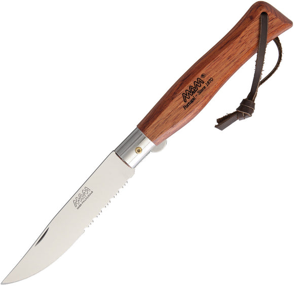 MAM Hunter Plus Bubinga Wood Folding Serrated 420 Drop Point Pocket Knife 2066