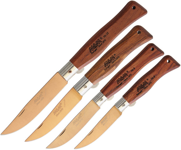 MAM 4pc Bronze Titanium Bubinga Wood Folding Pocket Knives Collection Set 2505