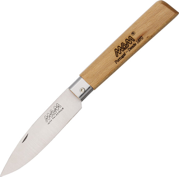 MAM Medium Brown Beechwood Folding Stainless Drop Point Pocket Knife 3A