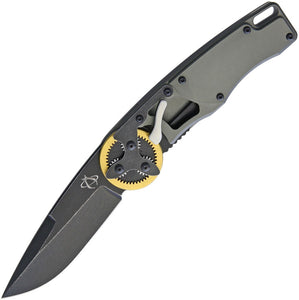 Mantis Stonewashed With Brass Gear Folding Knife 2022DPB