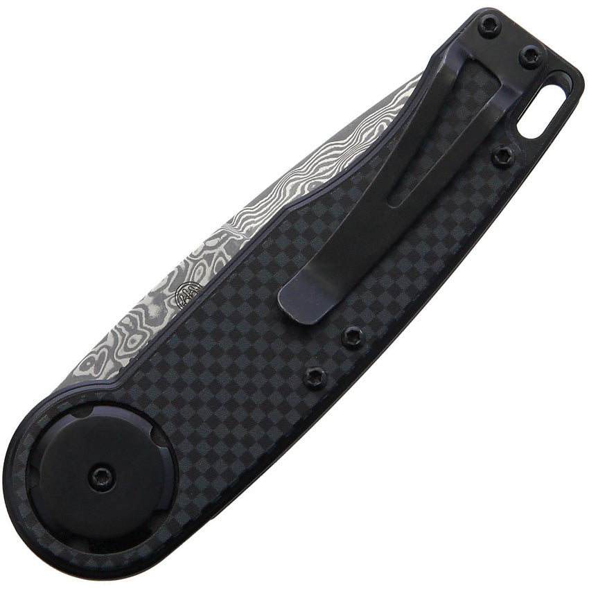 Mantis Gearhead Folding Pocket Knife Black CF Damascus Clip Point