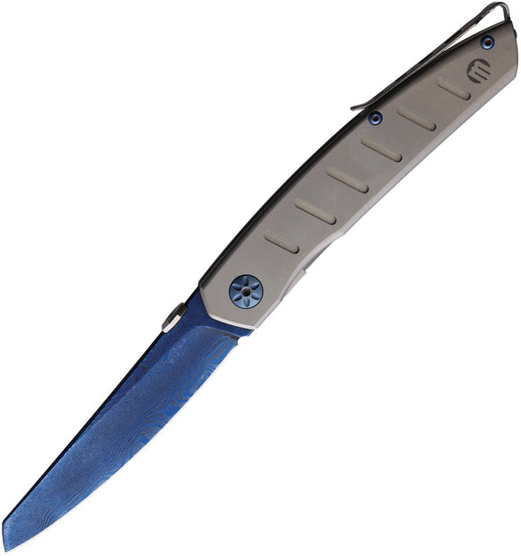 Maserin AM6 Framelock Gray Titanium Folding Blue Damascus Pocket Knife 374TD